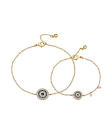 Cubic Zirconia Round Evil Eye Design Mother and Daughter Bracelet Set with Extender (0.01, 0.02 ct. t.w.) in 14K Gold Flash-Plated