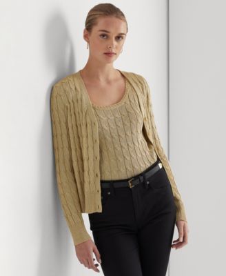 Lauren Ralph Lauren Women's Metallic Cable-Knit Cardigan Macy's