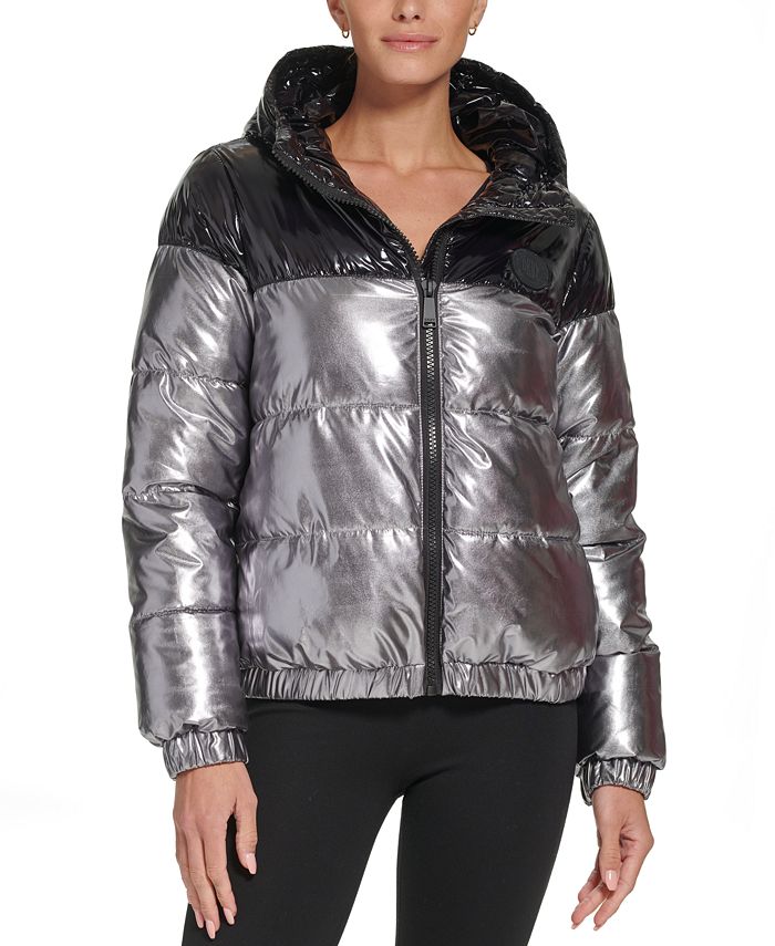 DKNY Women's Metallic Colorblocked Hooded Puffer Jacket & Reviews ...