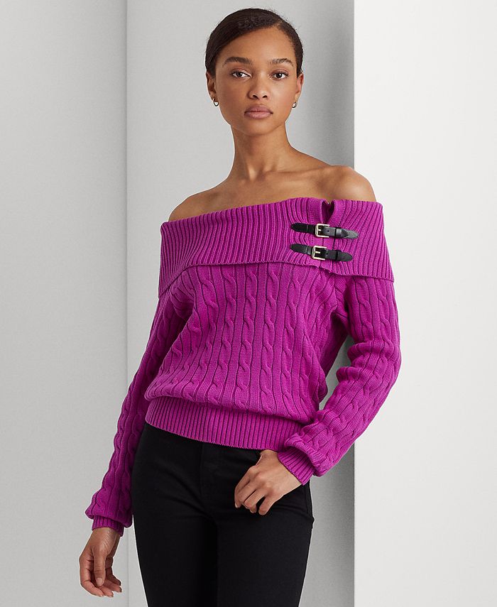 Lauren Ralph Lauren Women's Off-the-Shoulder Cable-Knit Sweater & Reviews -  Sweaters - Women - Macy's