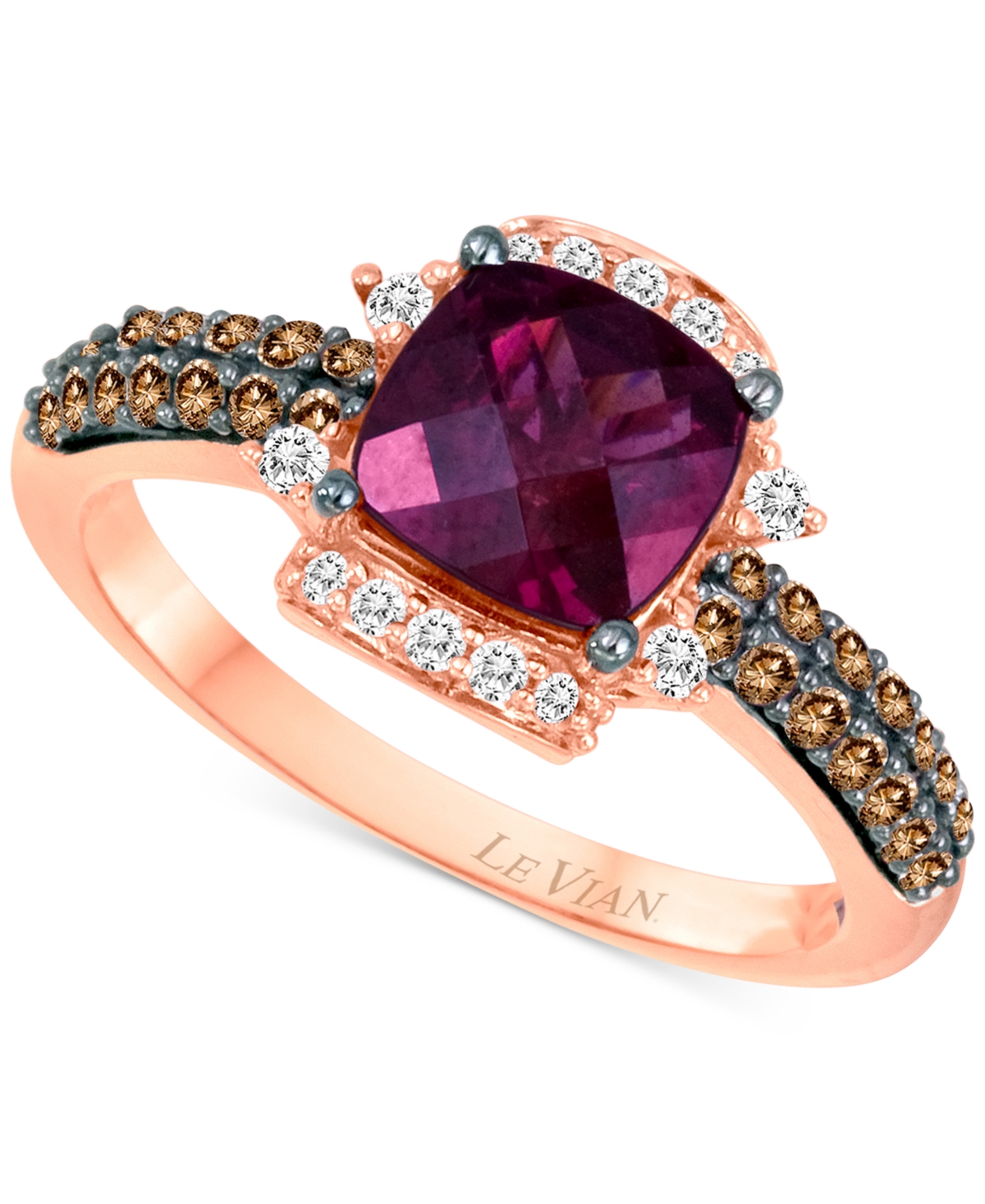 Raspberry Rhodolite (1-5/8 ct. t.w.) & Diamond (3/8 ct. t.w.) Cushion Halo Ring in 14k Rose Gold - Rhodolite