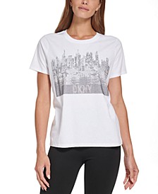 Women's Rhinestone Cityscape Cotton T-Shirt