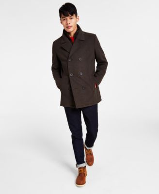 Men's Wool Blend Peacoat with Bib Coat