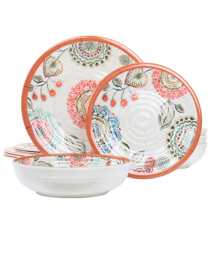 Elama Mandala Fabiana 12 Piece Melamine Dinnerware Set, Service for 4
