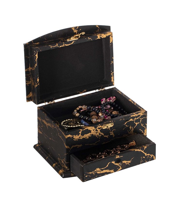 Vintiquewise Marble Decorative Modern Wooden Jewelry Box Holder with