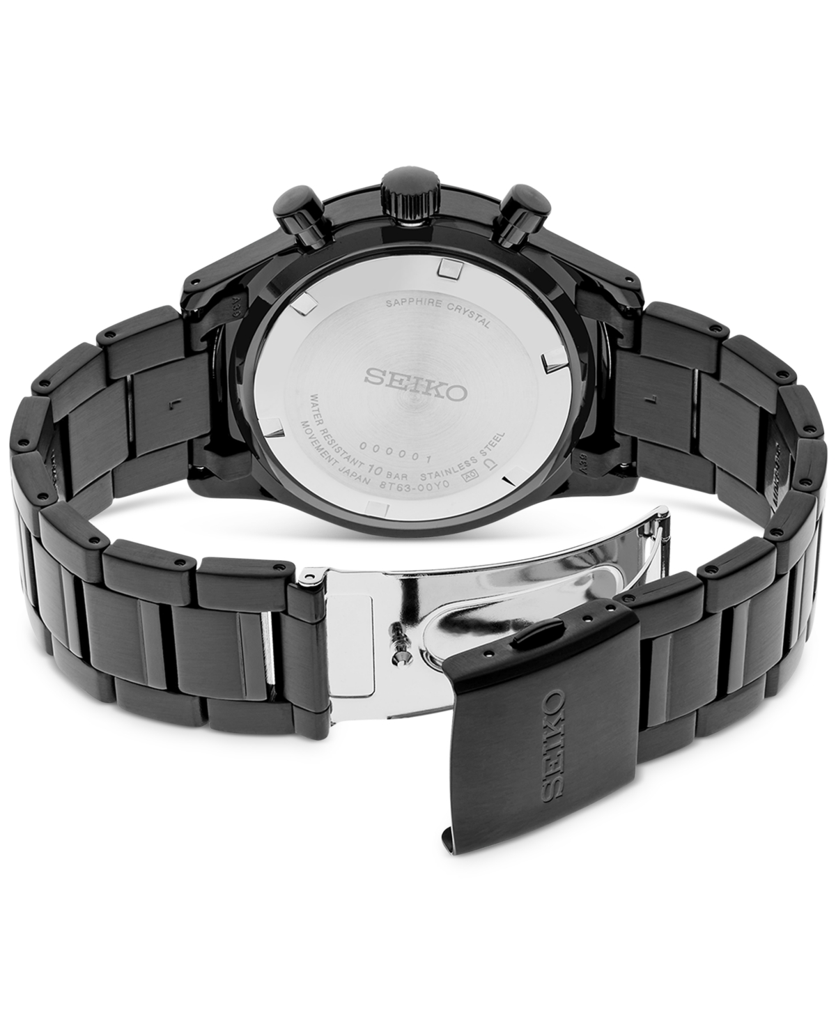 Seiko Men's Chronograph EssentialsIon Finish Stainless Steel Bracelet Watch 43mm - Black