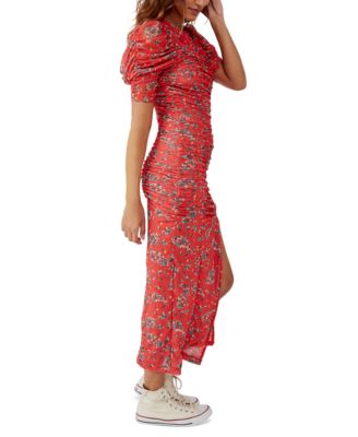 thumbnail image 2 of DKNY Ruched-sleeve Midi Dress | Red 2 of 11