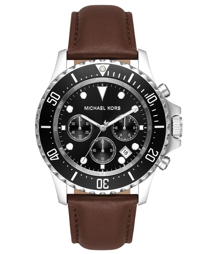 Michael Kors Men's Everest Chronograph Chocolate Leather Strap Watch 45mm &  Reviews - All Watches - Jewelry & Watches - Macy's