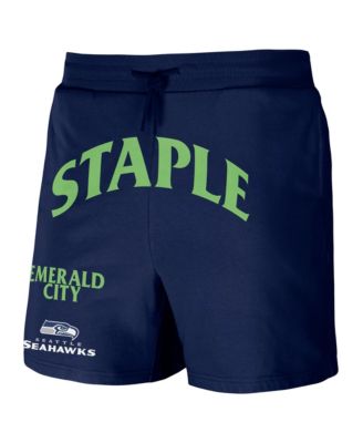 Men's NFL X Staple Navy Seattle Seahawks New Age Throwback Vintage-Like Wash Fleece Short