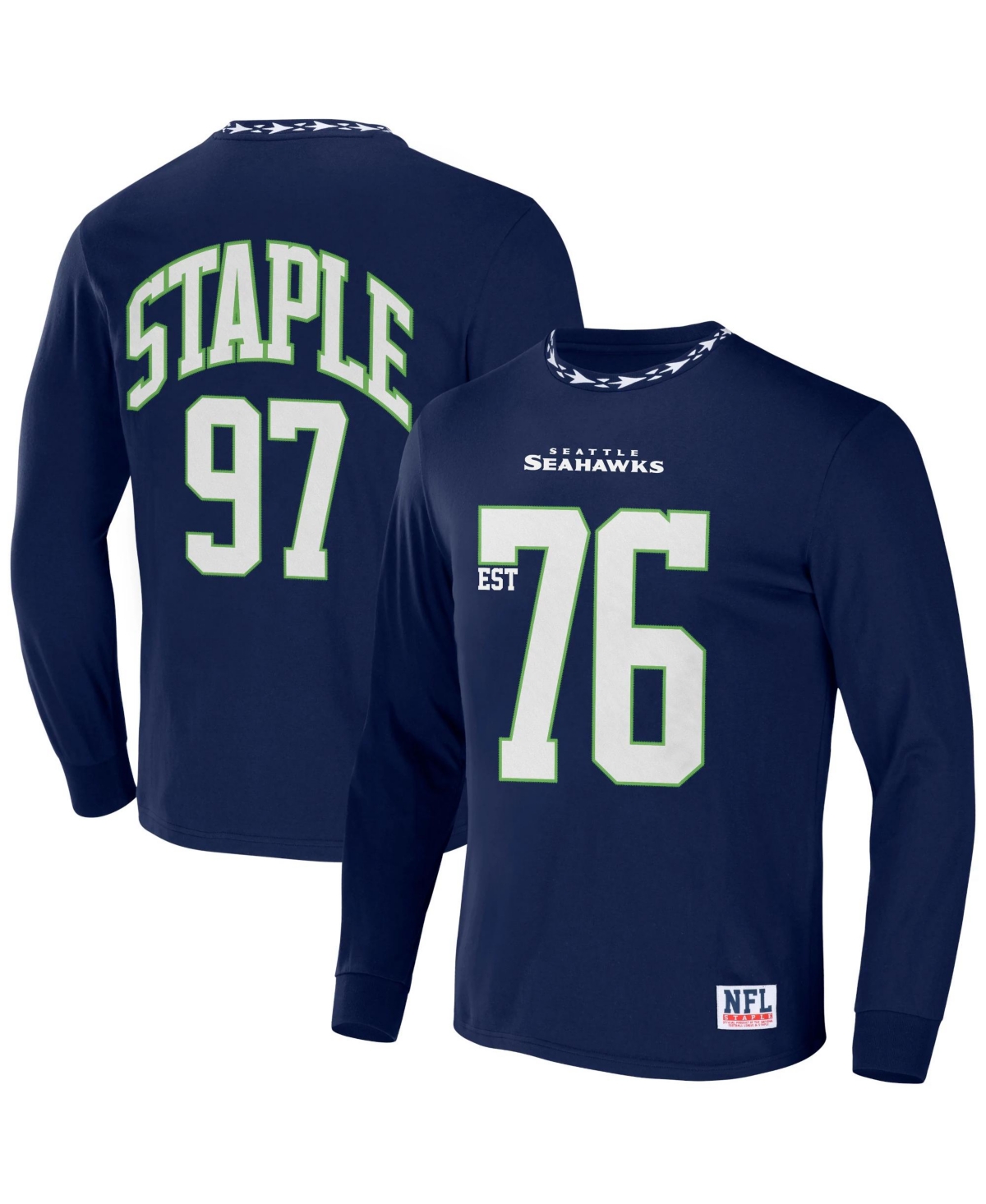 Shop Nfl Properties Men's Nfl X Staple Navy Seattle Seahawks Core Long Sleeve Jersey Style T-shirt