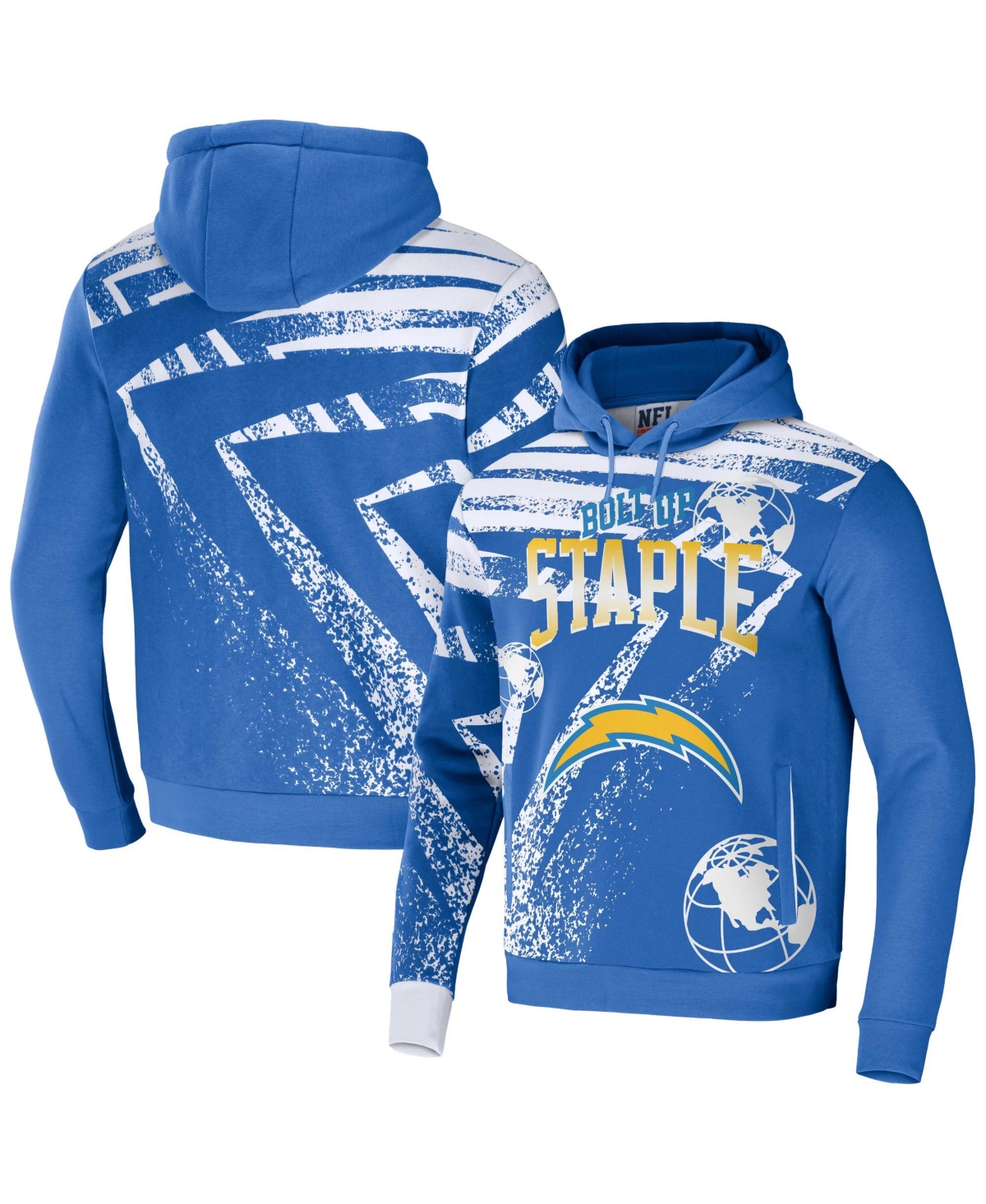 Nfl Properties Men's Nfl X Staple Blue Los Angeles Chargers Team Slogan All Over Print Pullover Hoodie In Royal