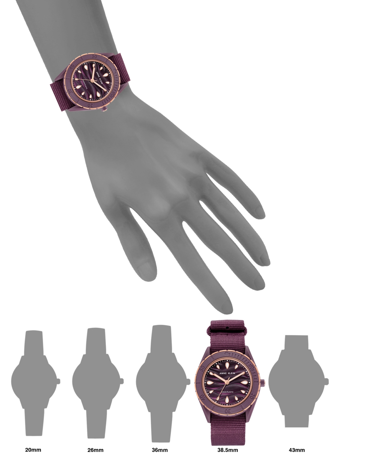 Anne Klein Women's Three-Hand Quartz Purple Oceanwork Plastic Bracelet Watch, 38.5mm - Rose Gold-Tone, Purple