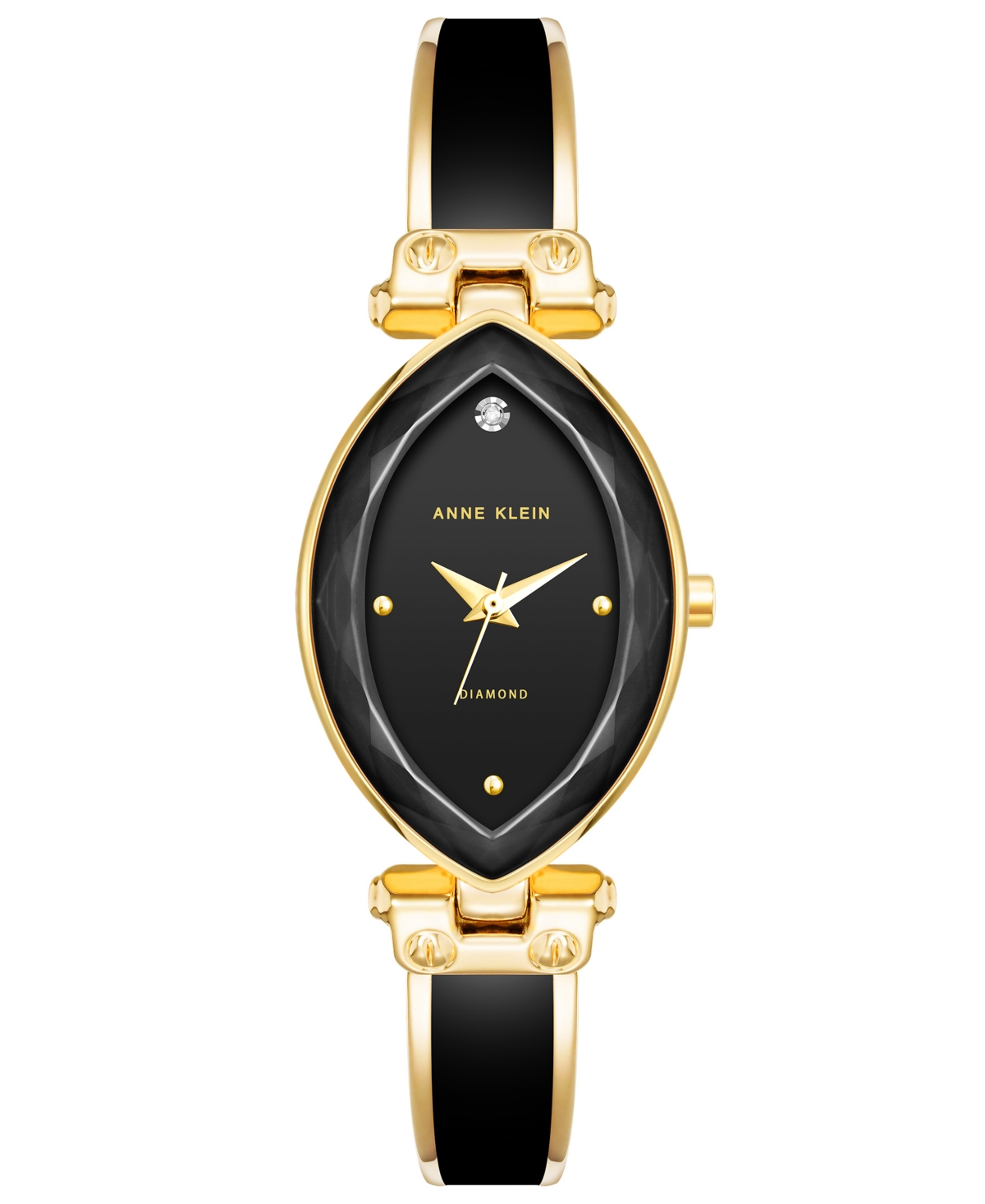 Anne Klein Women's Three-hand Quartz Gold-tone Alloy With Black Enamel Bracelet Watch, 24mm In Gold-tone,black