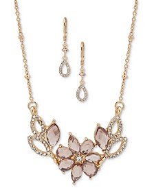 Gold-Tone 2-Pc. Set Crystal Vintage Rose Frontal Necklace & Earrings