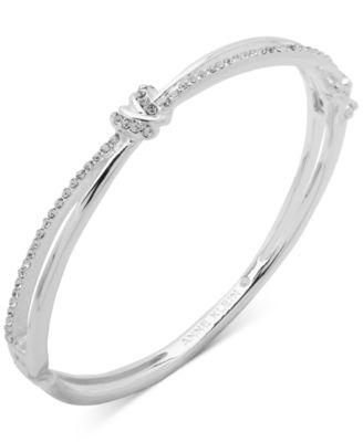 Anne Klein - Silver-Tone Crystal Knot Hinge Bangle Bracelet