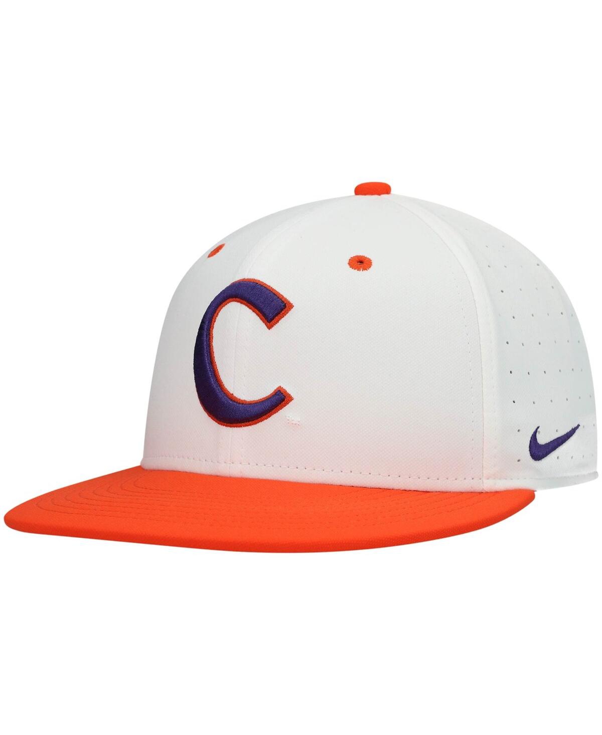 Men's Nike White, Orange Clemson Tigers Team Baseball True Performance Fitted Hat