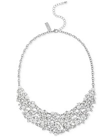 Silver-Tone Crystal & Imitation Pearl Cluster Statement Necklace, 15" + 3" extender, Created for Macy's