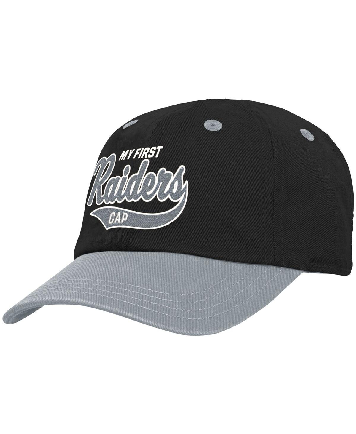 Outerstuff Kids' Infant Boys Black And Silver Las Vegas Raiders My First Tail Sweep Slouch Flex Hat In Black,silver