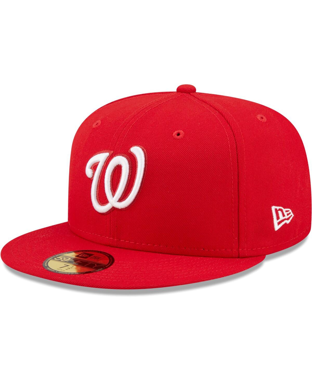 Shop New Era Men's  Red Washington Nationals Logo White 59fifty Fitted Hat