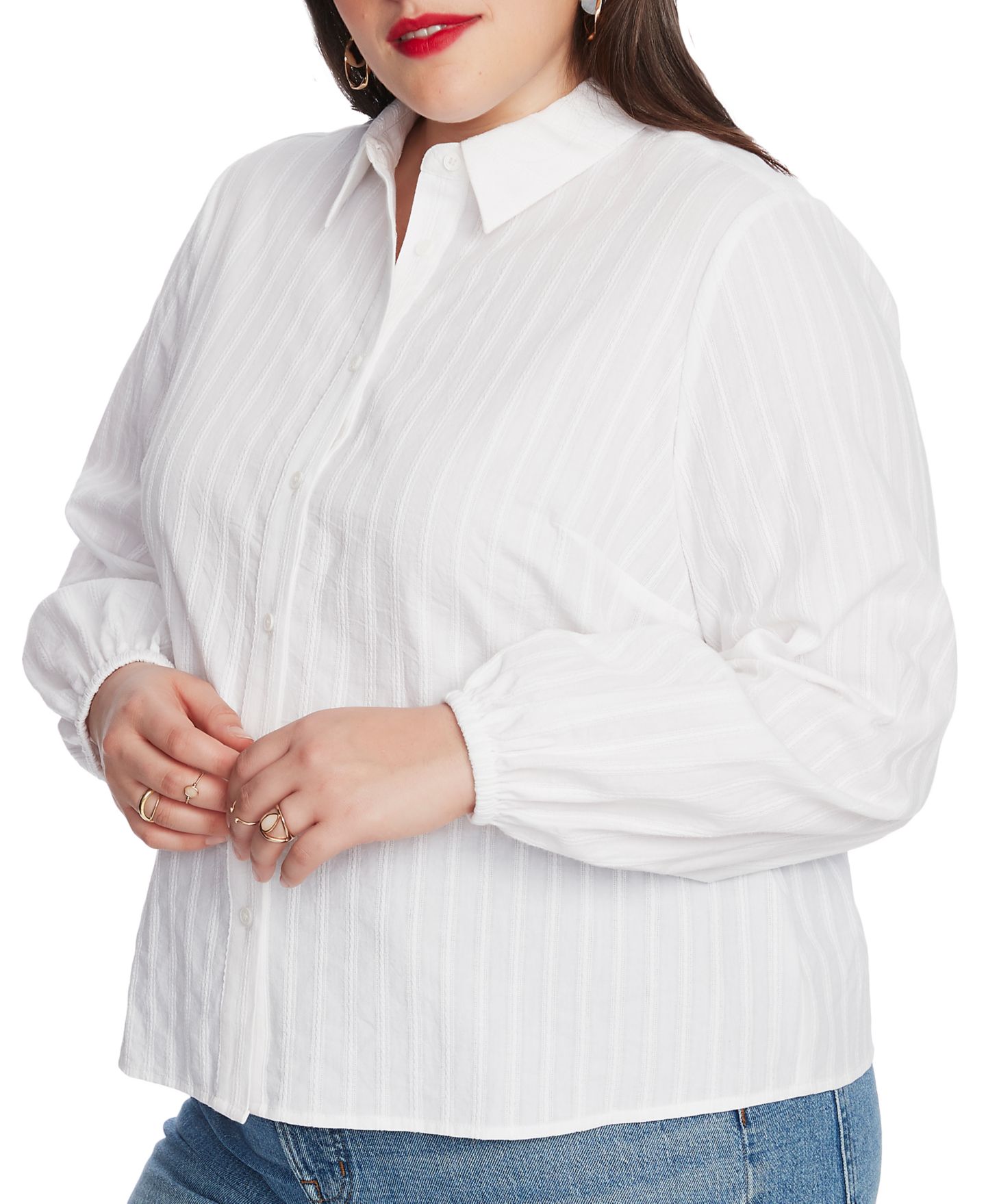 Женский топ Court & Rowe Texture Cotton Blouson Button Down, цвет: Белый — фото 3