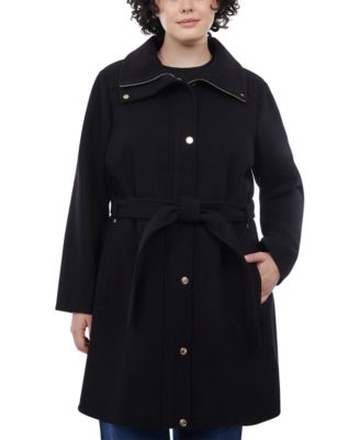 Michael Kors - Plus Size Belted Funnel-Neck Coat