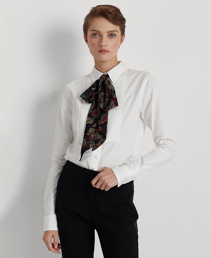 Lauren Ralph Lauren Women's Pintucked Cotton Broadcloth Shirt - Macy's