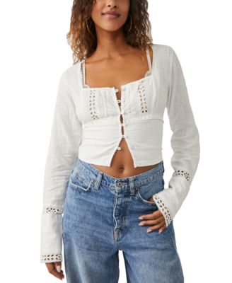 Free People - Women's Cotton Cropped Eyelet Blouse