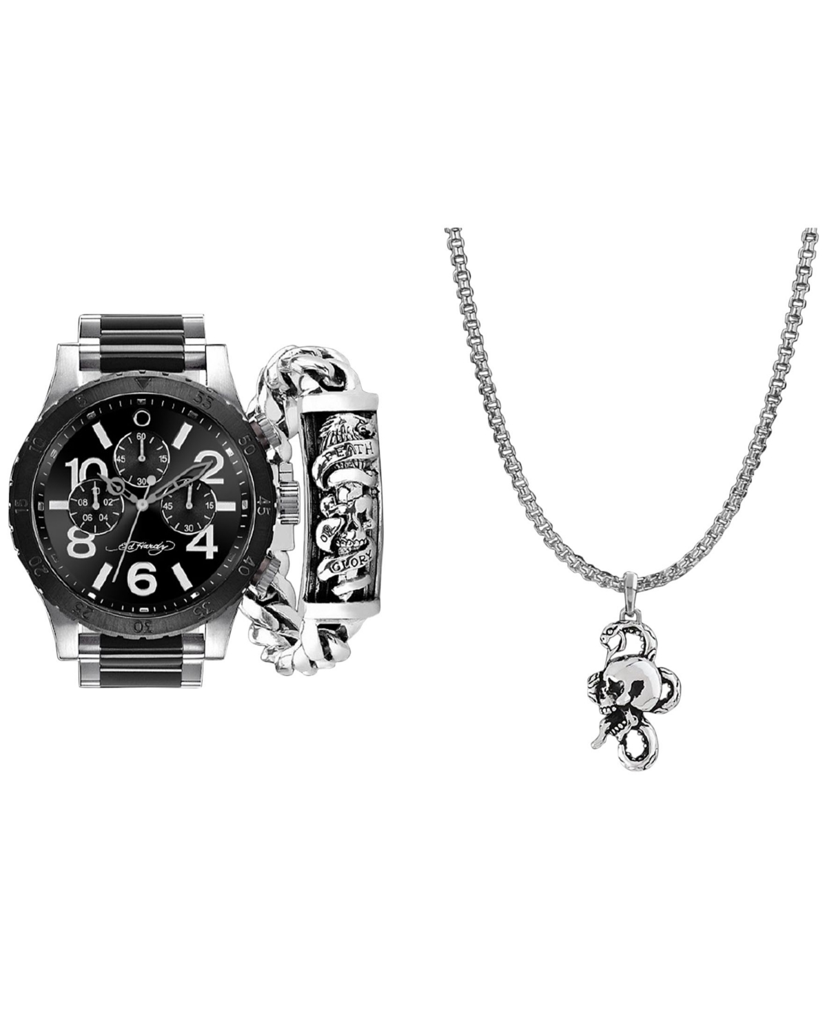 Ed Hardy Men's Two-Tone Metal Bracelet Watch 46mm Gift Set