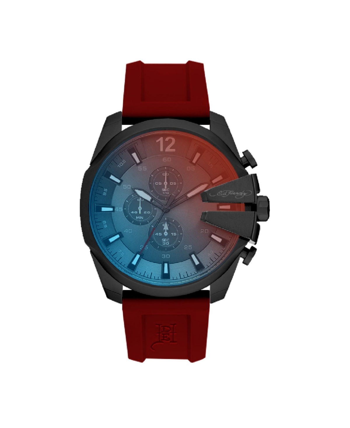 Men's Red Silicone Strap Watch 53mm - Brushed Gunmetal Sunray, Red