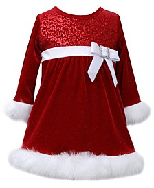 Baby Girls Sequin and Stretch Velvet Santa Dress