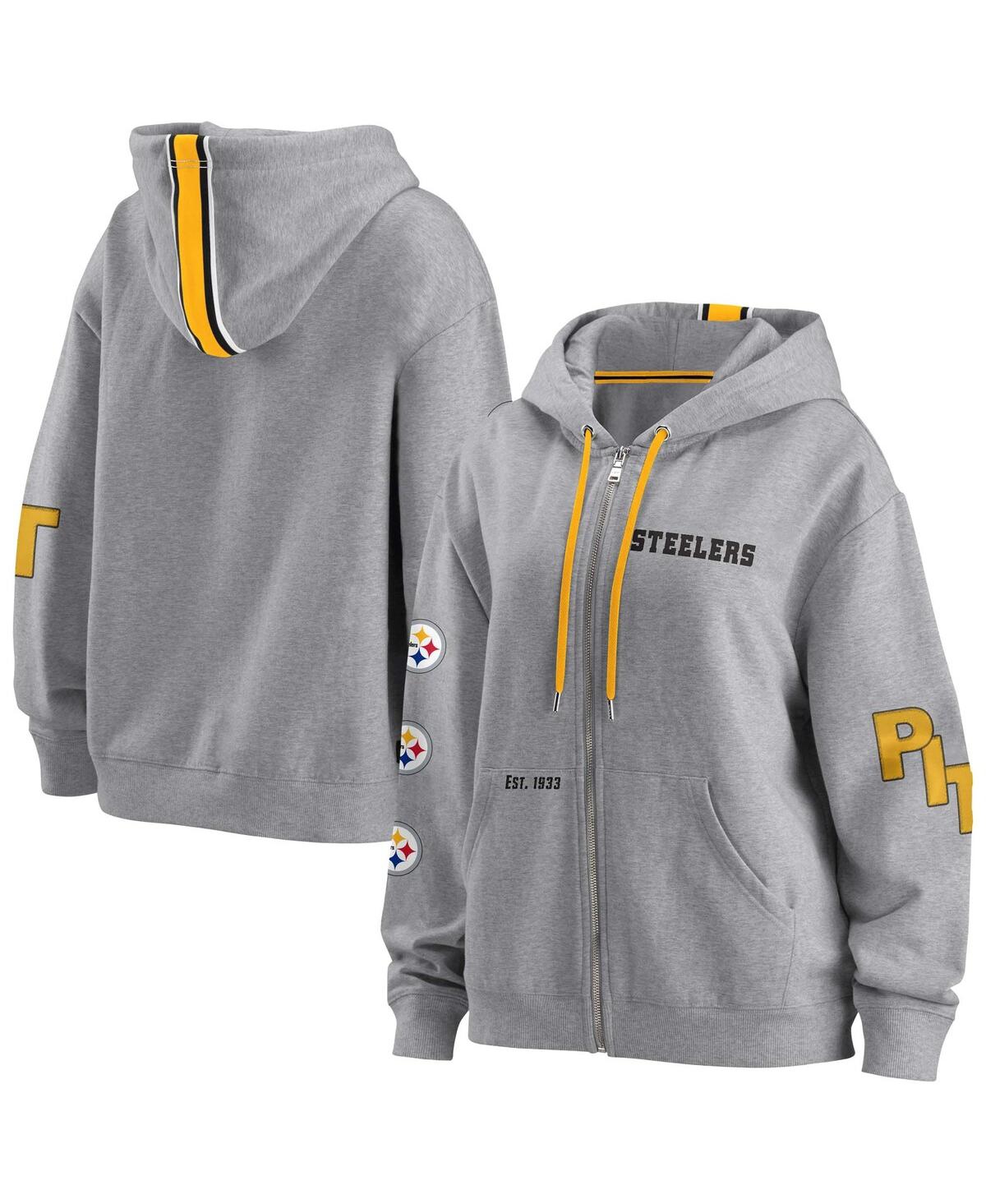 Shop Wear By Erin Andrews Women's  Gray Pittsburgh Steelers Full-zip Hoodie