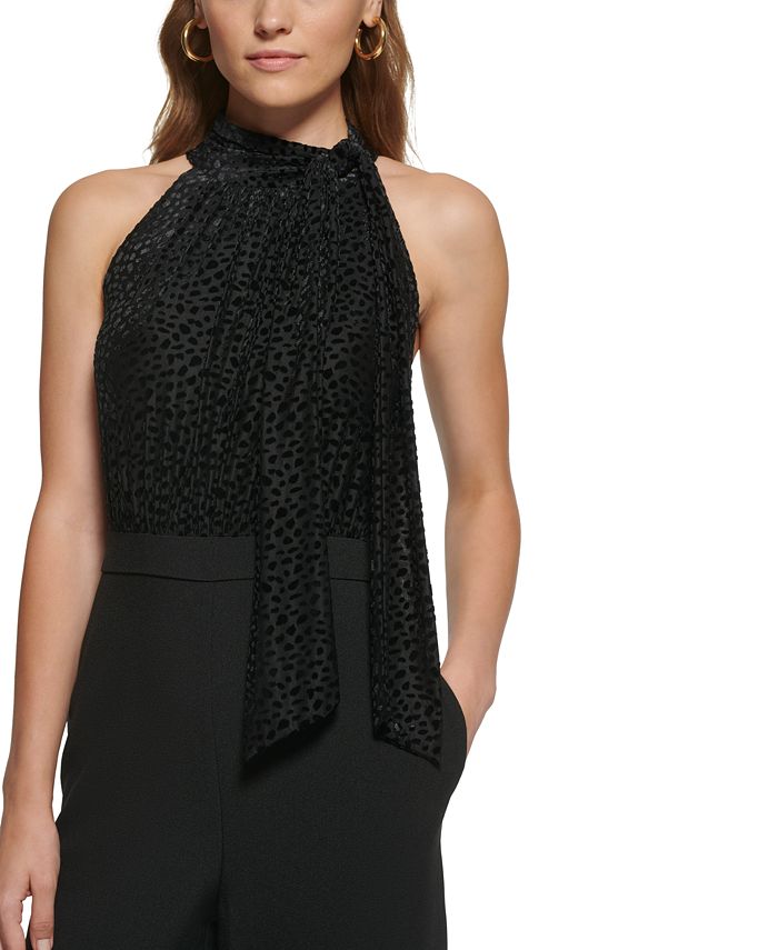 Vince Camuto Petite MixedMedia TieNeck Halter Jumpsuit Macy's
