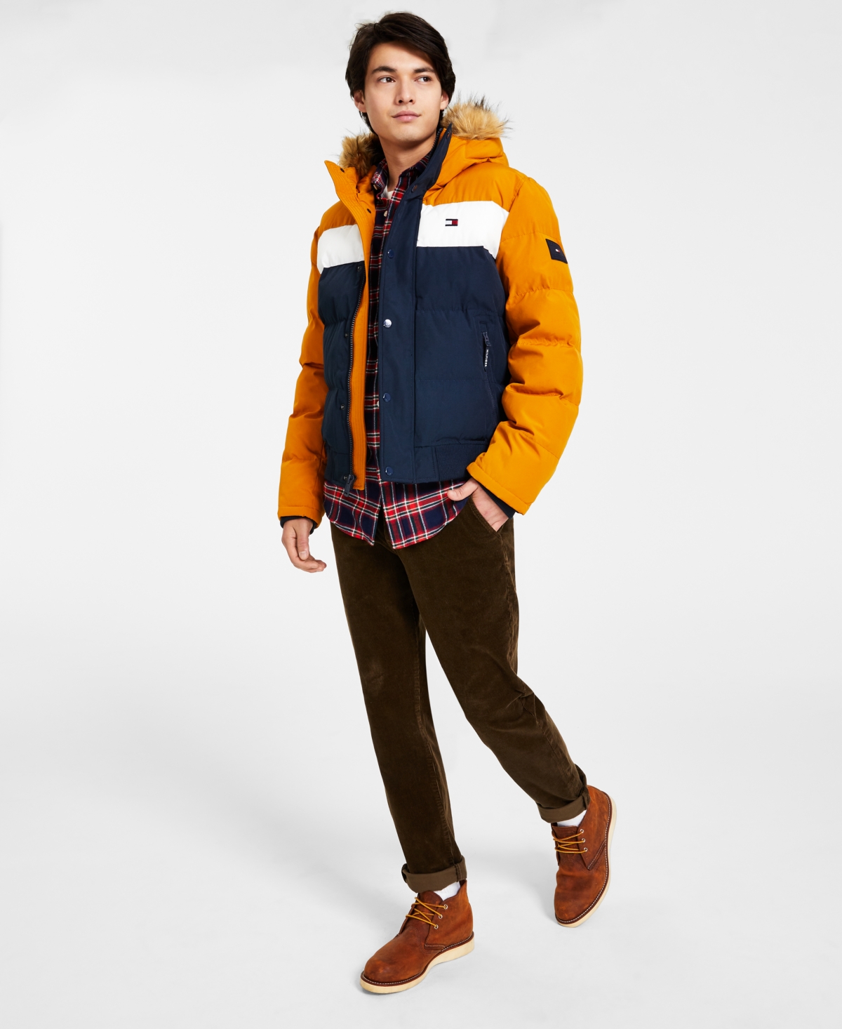 Tommy Hilfiger Short Snorkel Coat, Created For Macy's In Yellow,navy