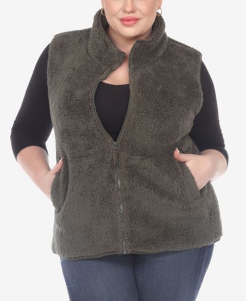 Женская куртка White Mark Plus Size Zip Up Sherpa Vest, цвет: Армейский зелёный