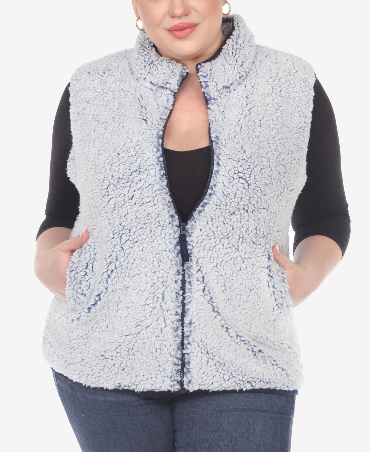 White Mark Plus Size Women's Zip Up Sherpa Vest Jacket
