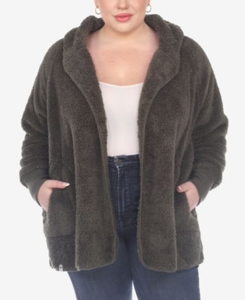 Женские кардиганы White Mark Plus Size Plush Hooded Cardigan Jacket with Pockets