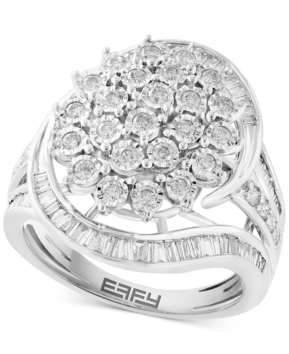 Effy Diamond Round & Baguette Cluster Swirl Ring (7/8 ct. t.w.) in 14k Gold - Two Toned