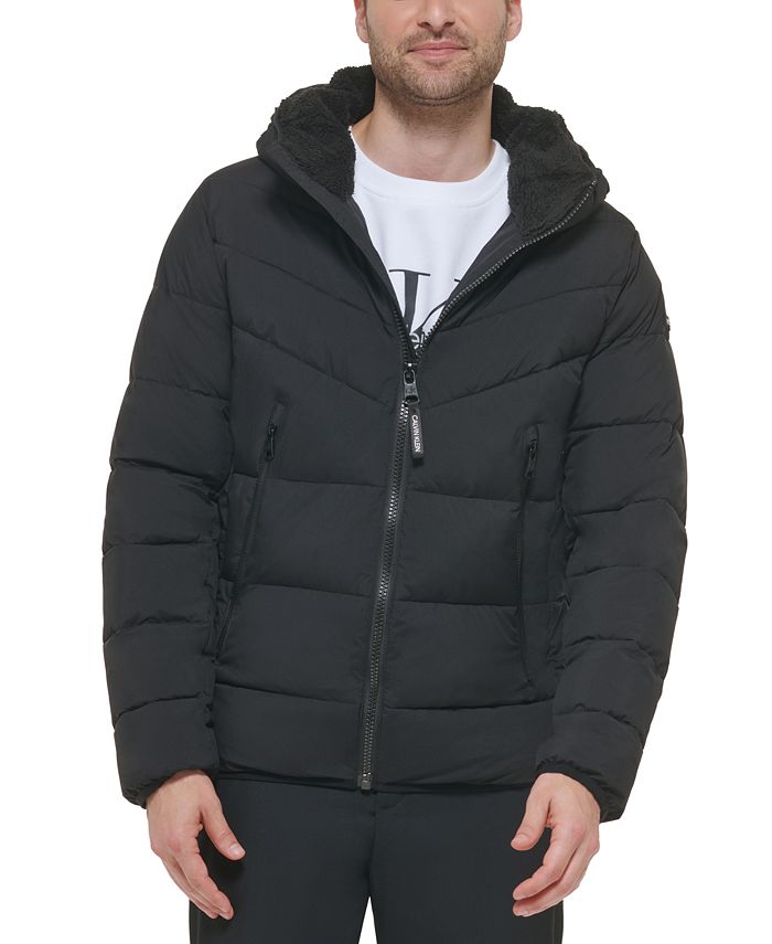 Calvin Klein Men's Chevron Stretch Jacket With Sherpa Lined Hood & Reviews  - Coats & Jackets - Men - Macy's