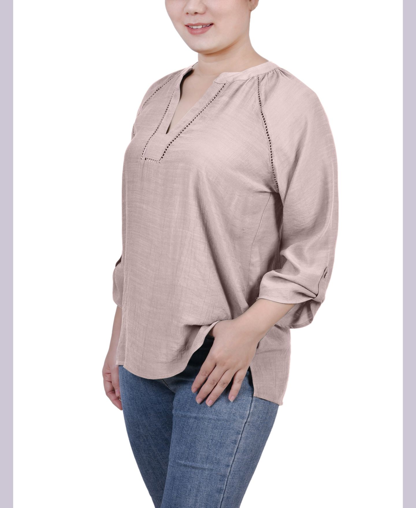 Женская блузка NY Collection Petite Raglan Sleeve Split Neck, цвет: Рыжевато-коричневый — фото 3