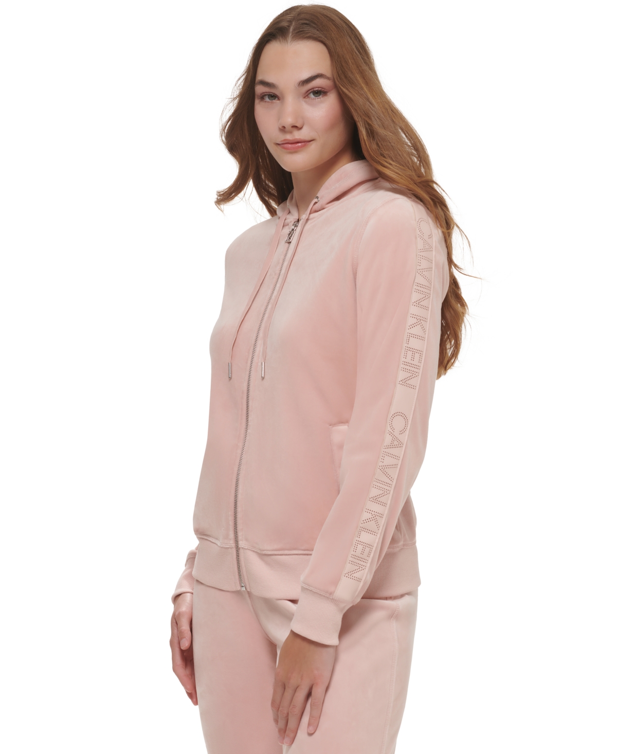 Calvin Klein Women's Faux Leather Trim Velour Hoodie