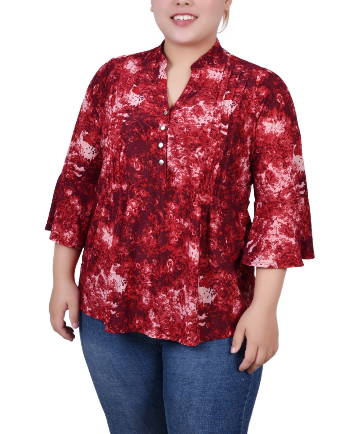 Split Sleeves Plus Size Blouse - RED WINE 3X