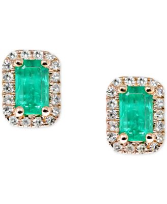 Macy's - Emerald (1/2 ct. t.w.) & Diamond (1/8 ct. t.w.) Stud Earrings in 14k Rose Gold