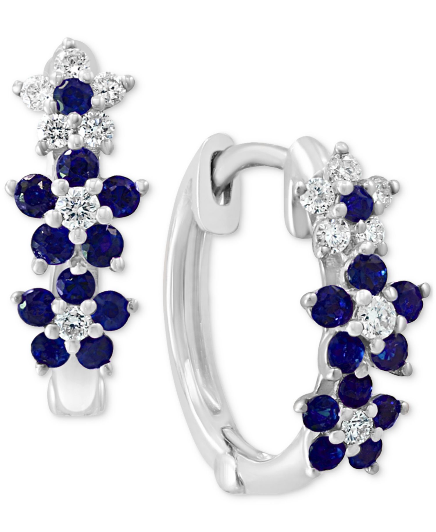 Ruby (1/3 ct. t.w.) & Diamond (1/8 ct. t.w.) Extra-Small Flower Hoop Earrings in 14k Yellow Gold, 0.15" (Also available in Sapphire)