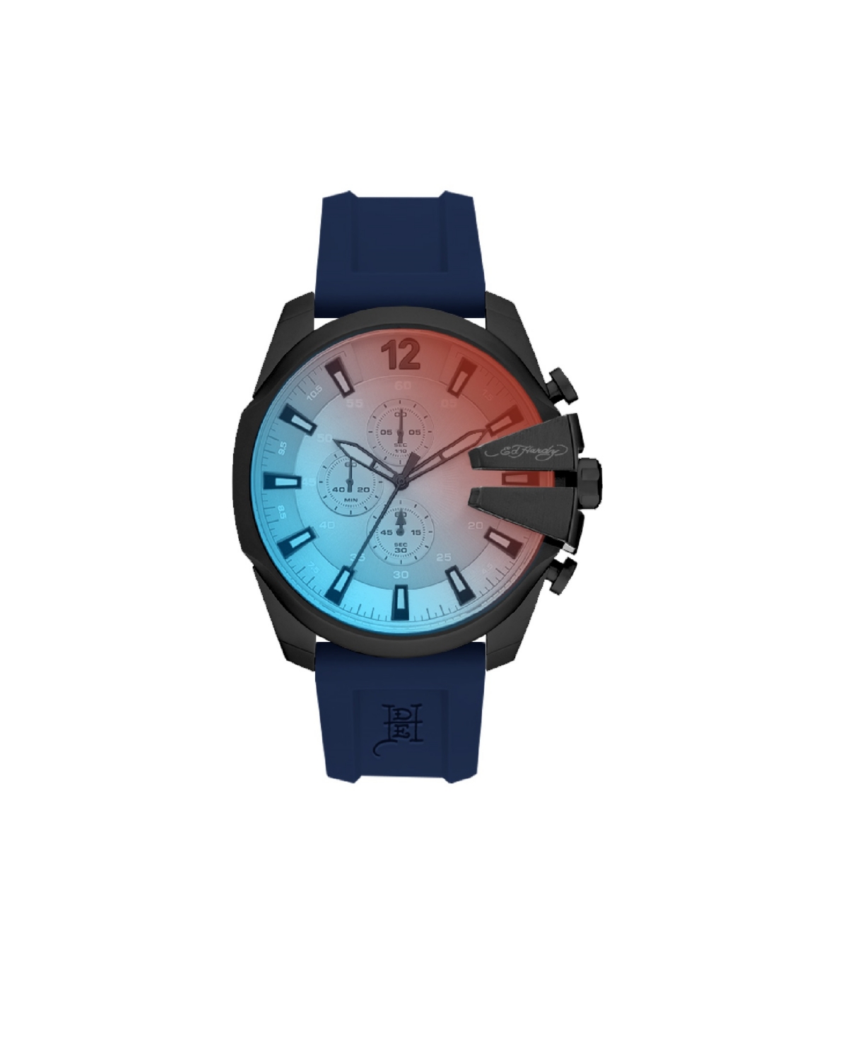 Men's Navy Silicone Strap Watch 53mm - Brushed Silver-Tone Sunray, Navy