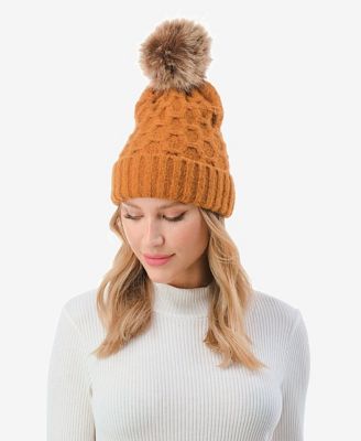 Women's Cable Knit Pom Beanie with Cuff