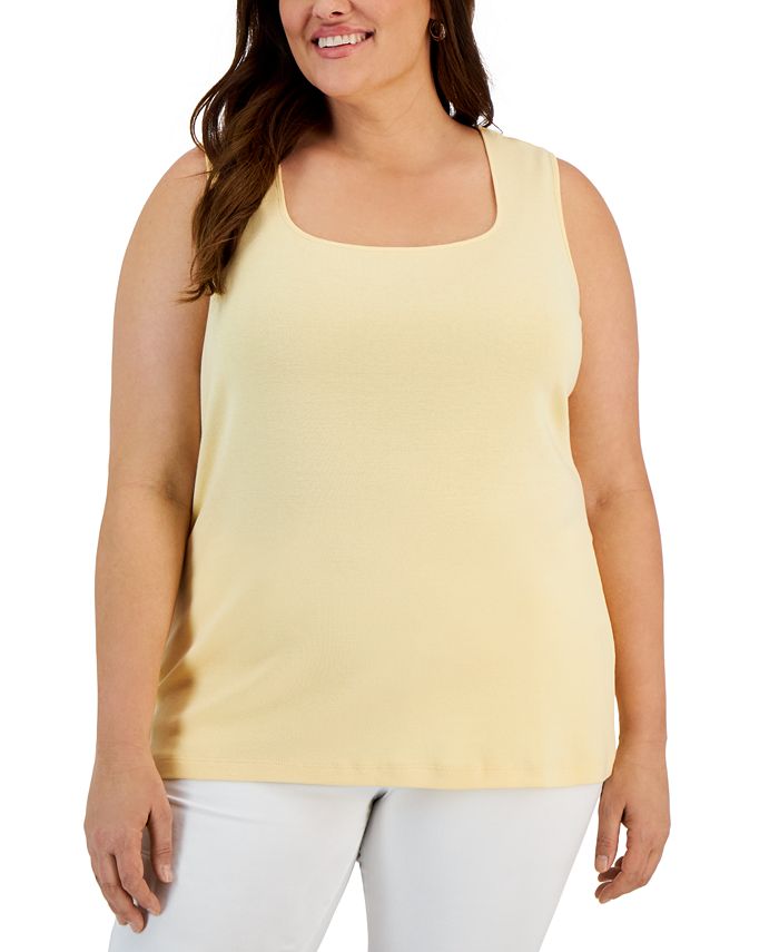 Ruby Rd. Women's Plus-Size Square Neck Tank Top - 1x1 Rib Cotton, Sleeveless, Side Vents