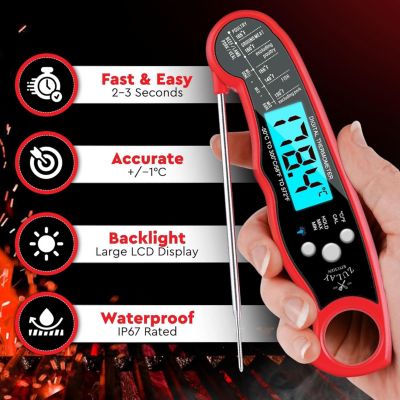 Instant Read Food Thermometer - Waterproof Digital Meat Thermometer