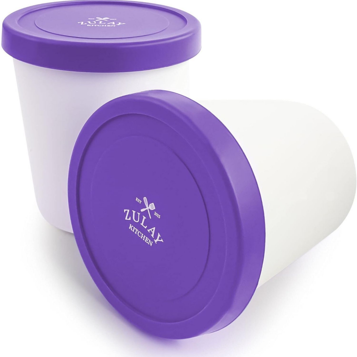 Zulay Kitchen Ice Cream Containers For Homemade Ice Cream - Reusable Ice Cream Pint Container with Lids (2 Pack)