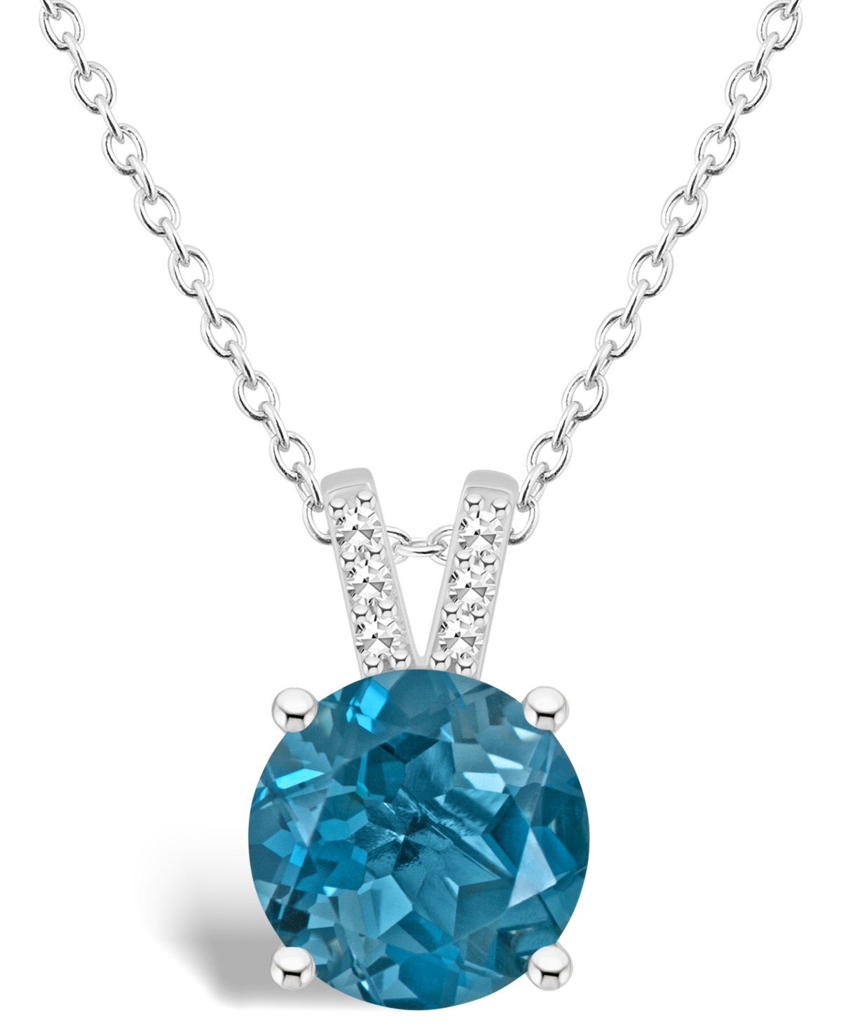 Macy's Women's London Blue Topaz (2-2/5 Ct.t.w.) And Diamond Accent Pendant Necklace In Sterling Silver
