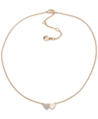 DKNY - Gold-Tone Pav&eacute; Double Heart Pendant Necklace, 16" + 3" extender